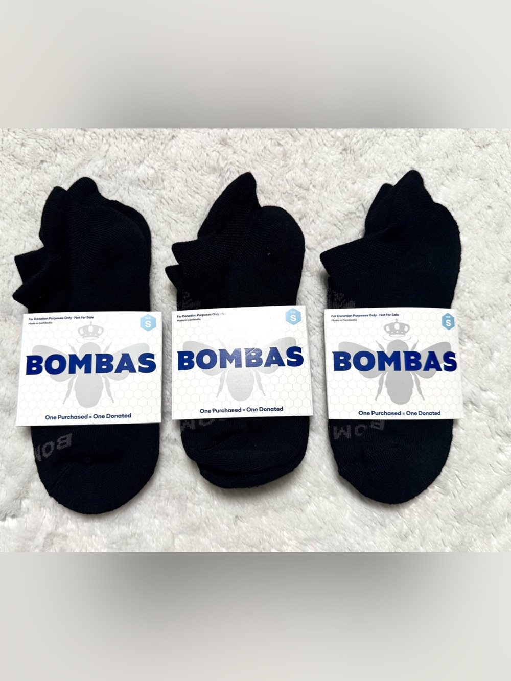 NWT- BOMBAS Authentic Low Cut Ankle Socks in Black 3 pairs bundle